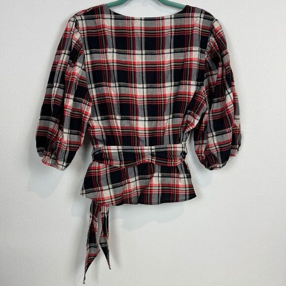 H&M Plaid Wrap Tie Belt Top 14 - Picture 3 of 7